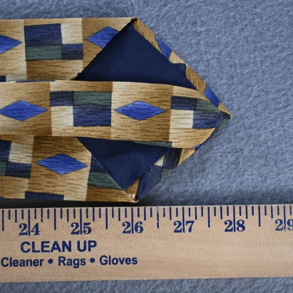 Cocktail Collection Mens Vintage 90s Geometric Silk Necktie OS Gold Blue Green
